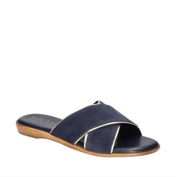 Bella Vita Shoes - Bella Vita Tab-Italy Suede Navy & Gold Women's Slide Sandals Nwot Size 6